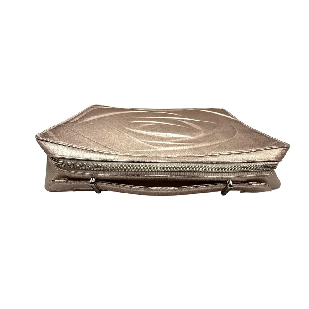 Lancome Paris Metallic Rose Gold Embossed Rose Makeup Train Case Travel Bag